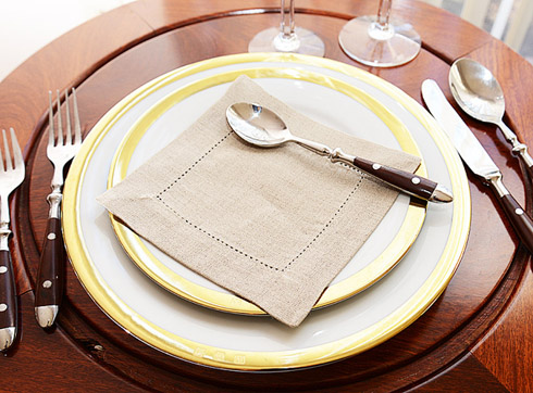 Flax Linen colored Linen Hemstitch Cocktail Napkins. 6 pieces - Click Image to Close